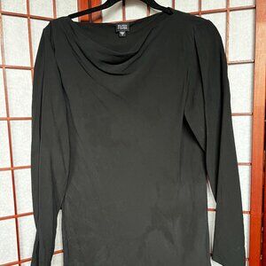 Eileen Fisher Black 100% Silk Cowl Neck Long Sleeve Top - Minimalist Silk Blouse